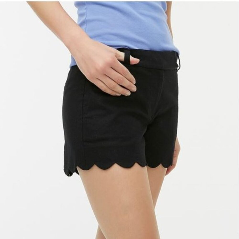 J. Crew Black Linen Scalloped Hem 4” Shorts NWT - Size 10 - Black